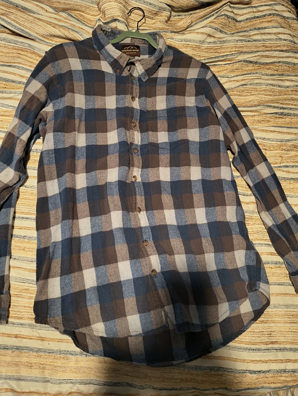 Mountain Ridge Men’s Blue & Brown Plaid Button-Down Shirt